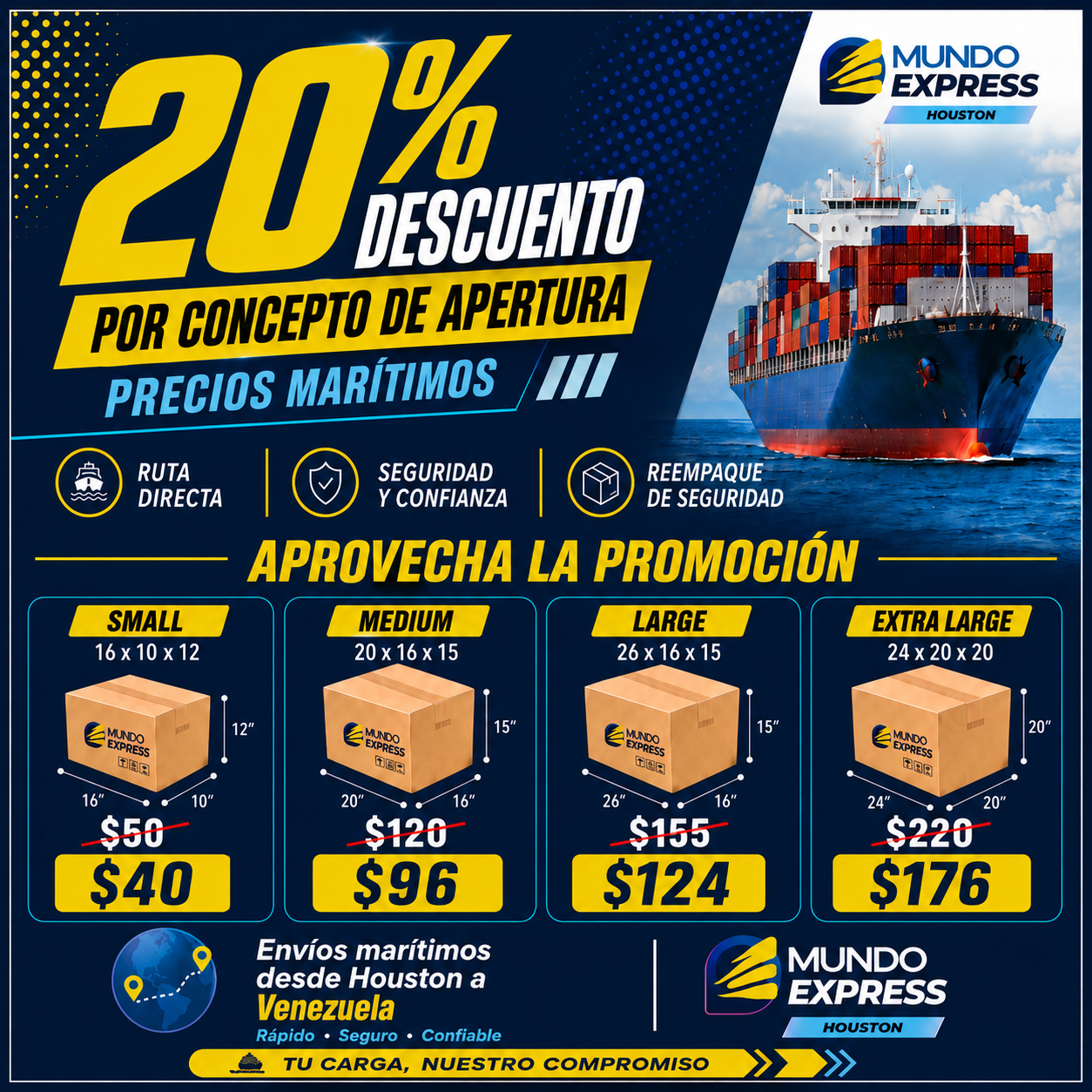 Promocion 20 por ciento de descuento Mundo Express Houston