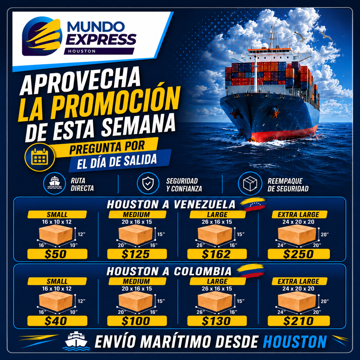 Promoción de la semana en envíos desde Houston a Venezuela y Colombia