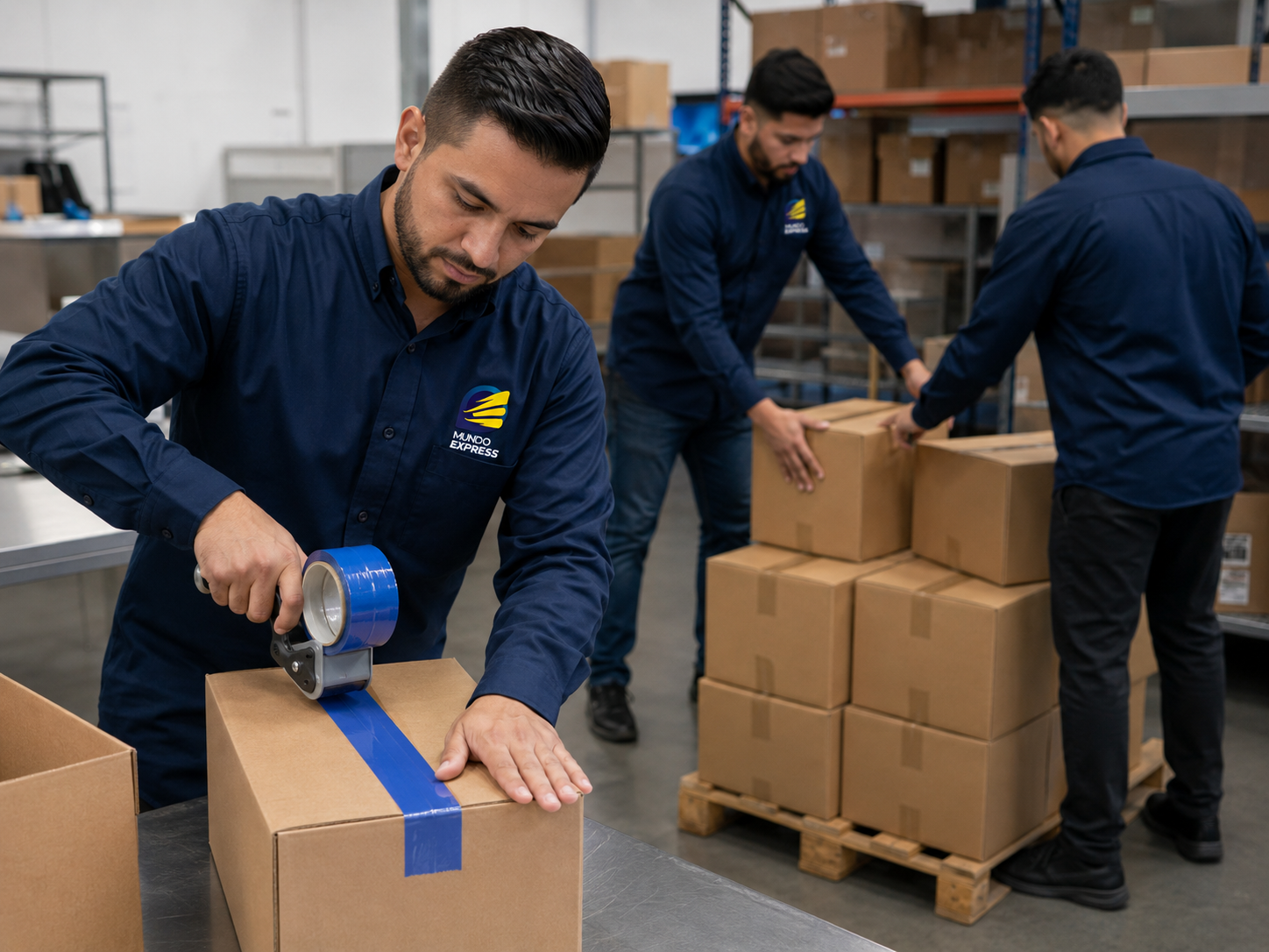 Equipo preparando cajas para envio